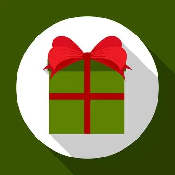 Gift box with a bow on green background with long shadow. Vector illustrati.. Illustrazione stock