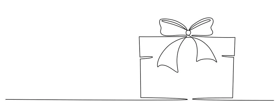 Gift box with bow hand drawing single line. Vector stock illustration isolated Stock Illustration