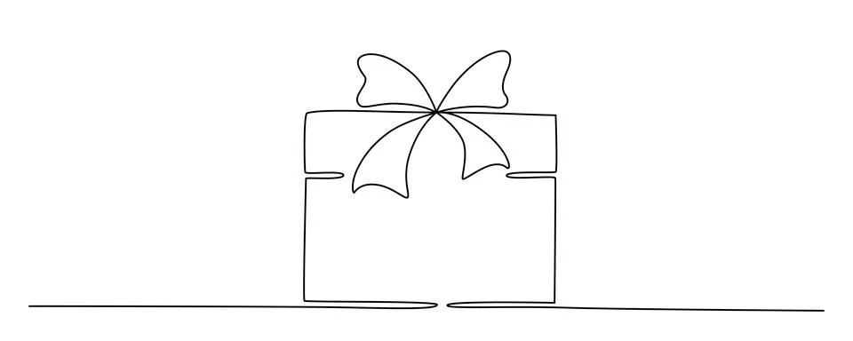 Gift box with bow hand drawing single line. Vector stock illustration isolated Stock Illustration