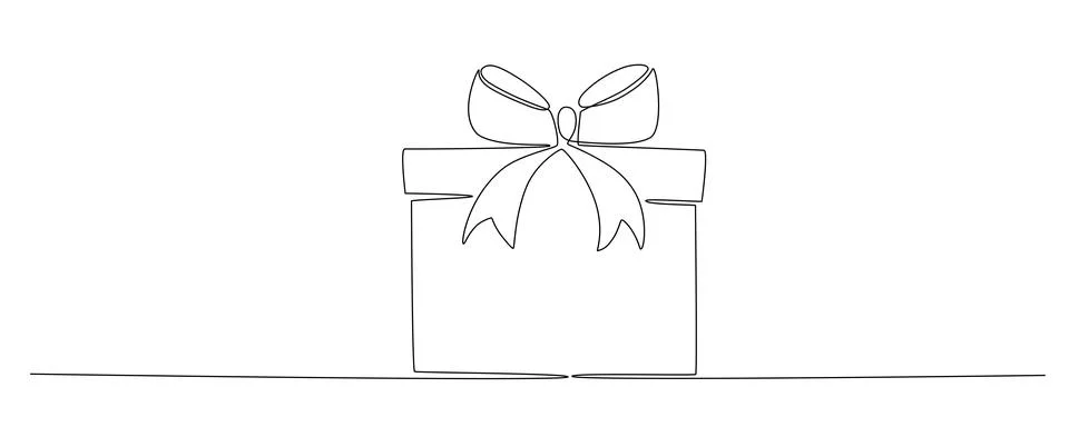 Gift box with bow hand drawing single line. Vector stock illustration isolated Stock Illustration
