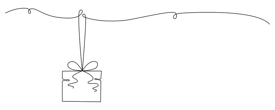 Gift box with bow hand drawing single line. Vector stock illustration isolated Stock Illustration