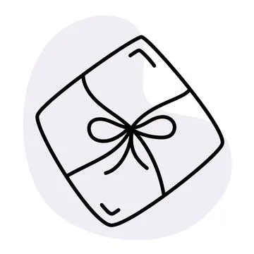 Gift box with bow hand-drawn doodle Vector Stock Illustration
