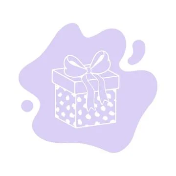 Gift box with a bow. Holiday present wrapped paper. Vector line art isolated on Stock Illustration