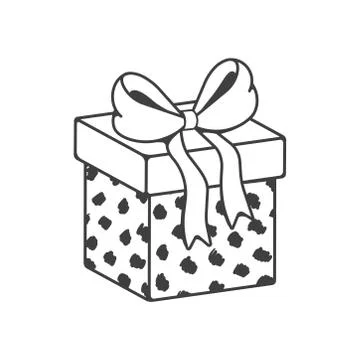 Gift box with a bow. Holiday present wrapped paper. Vector line art isolated on Stock Illustration