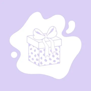 Gift box with a bow. Holiday present wrapped paper. Vector line art isolated on Stock Illustration