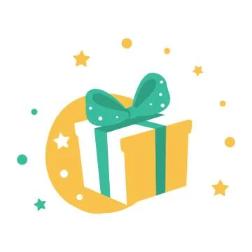 Gift box with a bow. Holiday present wrapped paper. Vector line art isolated on Stock Illustration