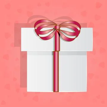 Gift box with bow isolated on pink background. Paper art style white gift box. Stock Illustration