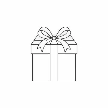 Gift box with bow line art illustration Silhouette Stock Illustration