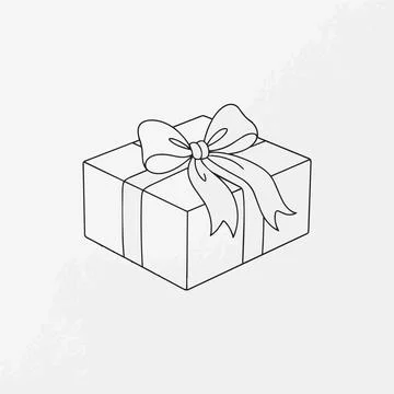 Gift box with bow line art illustration Silhouette 库存插图