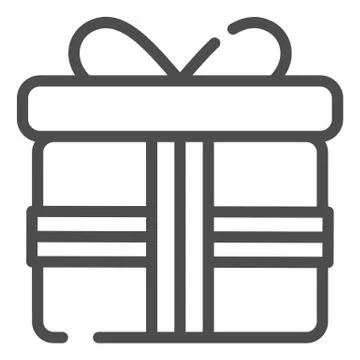 Gift box with bow line icon. Pesent with ribbon vector illustration isolated on Stock Illustration