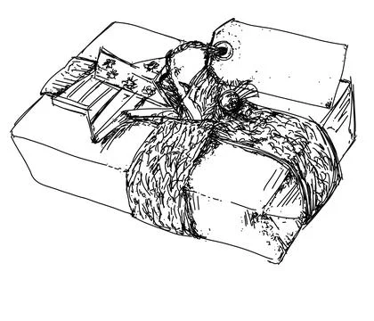 Gift box with bow on old paper background. Hand drawn illustration. Stock Illustration