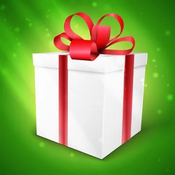 Gift box with bow vector illustration isolated on green Stock Illustration