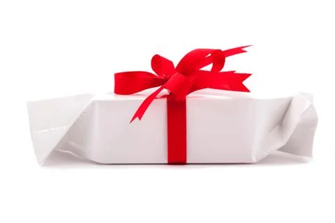 Gift box with bow on white background Stock Photos