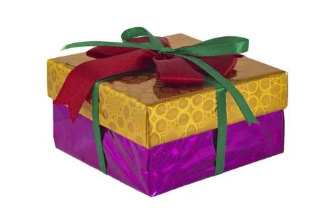 Gift box with bows on white background Stock Photos