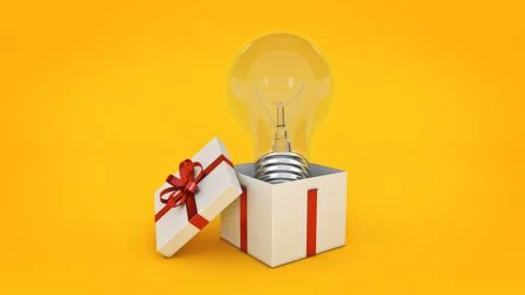 Gift box with bulb. 3d rendering Stock Illustration