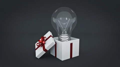 Gift box with bulb. 3d rendering Stock Illustration