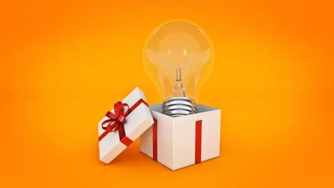 Gift box with bulb. 3d rendering Stock Illustration