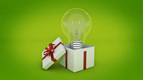 Gift box with bulb. 3d rendering Stock Illustration