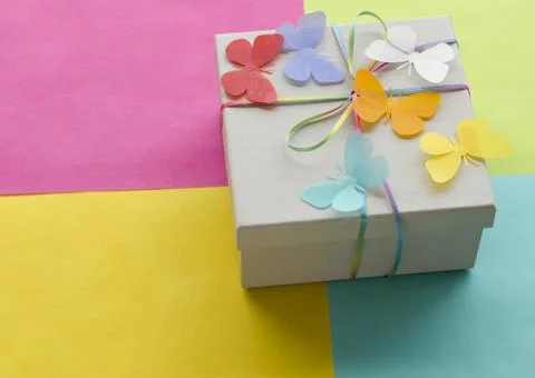 Gift box with butterflies Stock Photos