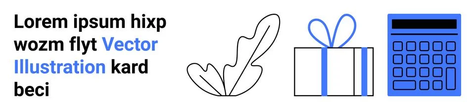 Gift Box, Calculator, and Leaf Line Art with Placeholder Text in Modern Desig イラスト素材