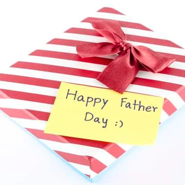 Gift box with card write happy father day word Stock Photos