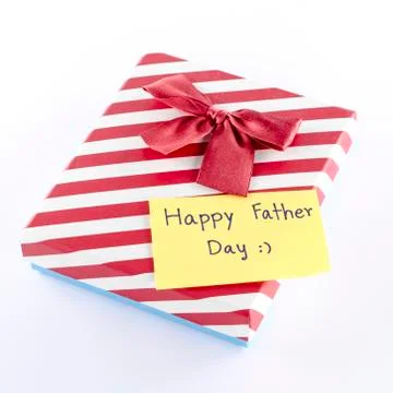 Gift box with card write happy father day word Stock Photos