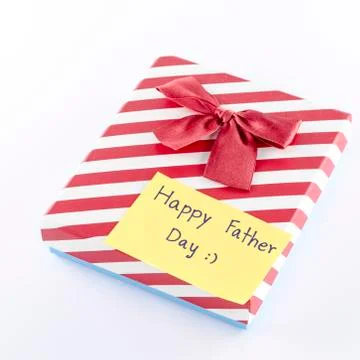 Gift box with card write happy father day word Stock Photos