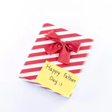 Gift box with card write happy father day word Stock Photos