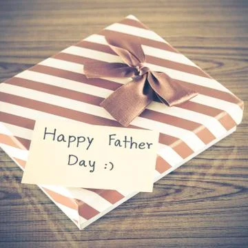 Gift box with card write happy father day Stock Photos