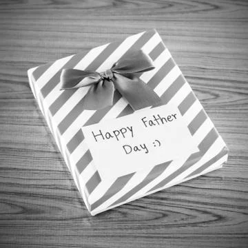 Gift box with card write happy father day black and white color tone style Stock Photos