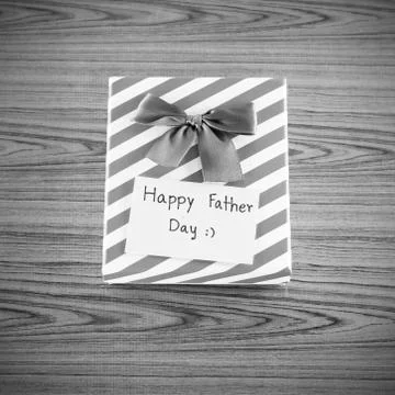 Gift box with card write happy father day black and white color tone style Stock Photos