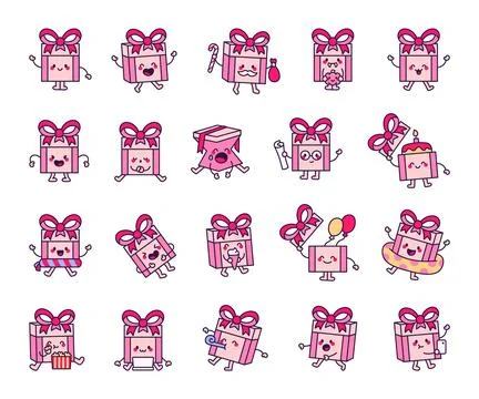 Gift box cartoon character set with happy faces イラスト素材
