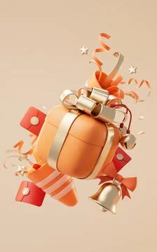 Gift box with celebrating elements, 3d rendering. Stock Photos