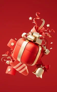 Gift box with celebrating elements, 3d rendering. Stock Photos