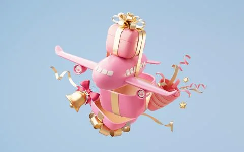 Gift box with celebrating elements, 3d rendering. Stock Photos