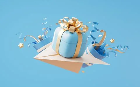 Gift box with celebrating elements, 3d rendering. Stock Photos