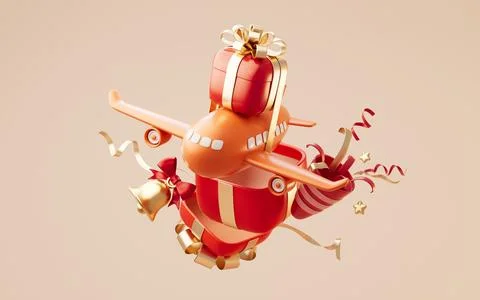 Gift box with celebrating elements, 3d rendering. Stock Photos