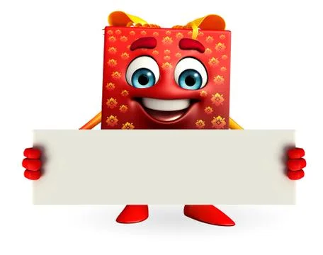 Gift box character with sign Stock Illustration