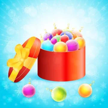 Gift box with christmas balls vector background Stock Illustration