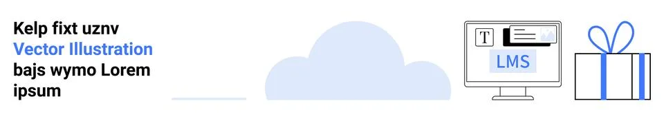 Gift box, cloud, and computer monitor with LMS on screen create a theme of ed Stock-Illustration