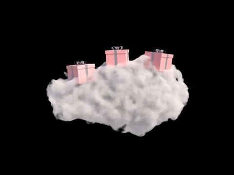 Gift box on the cloud on black background. 3d rendering Stock Illustration