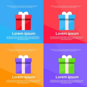 Gift Box Colorful Set Present Flat Vector Stock Illustration