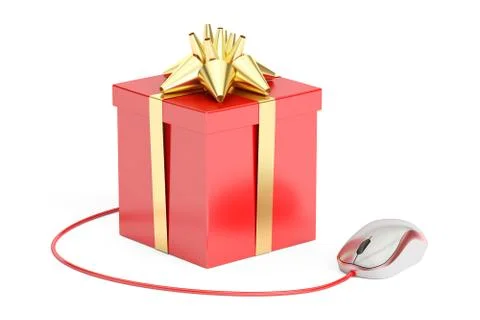 Gift box with computer mouse. Online shopping concept, 3D rendering イラスト素材