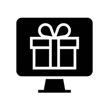 Gift box on computer screen, solid style icon Stockillustratie