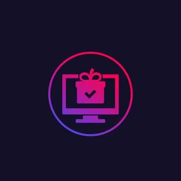 Gift box on computer screen vector icon 스톡 일러스트