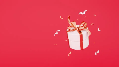 Gift box, confetti. 3d rendering animation. Earning prizes, bonus Stock Footage 295043956
