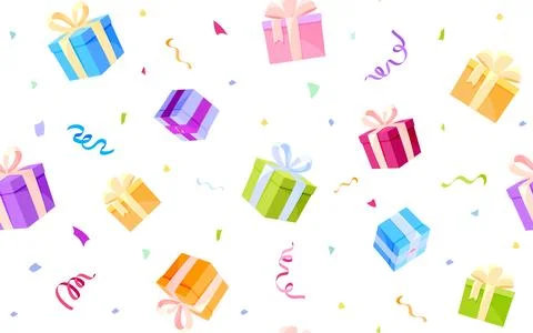 Gift box confetti seamless pattern colorful flat Stock Illustration