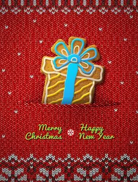 Gift box cookie on knitted background Illustrazione stock
