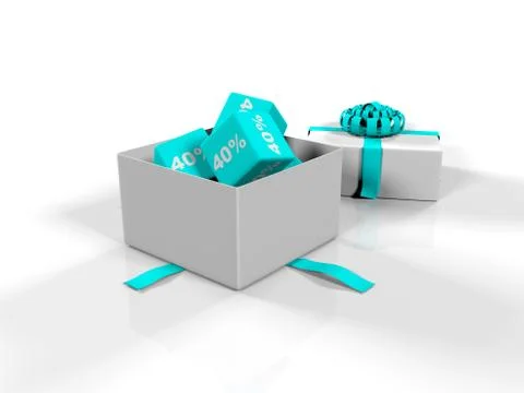 Gift box, cubes with the image of percent on a white background, 3d renderer Stock Illustration