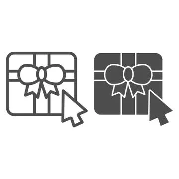 Gift box with cursor line and glyph icon. Online shopping vector illustration 스톡 일러스트